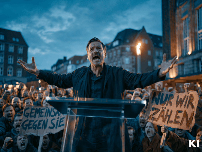 KI-erzeugtes Bild: Redner vor Publikum